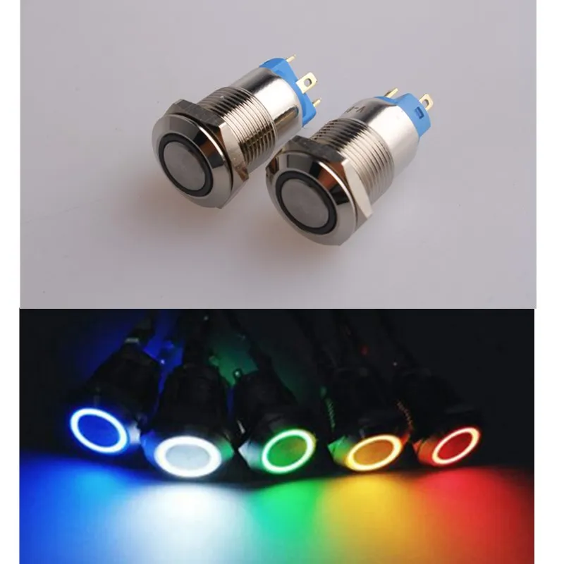 

US Shipping 2PCS 12MM with LED 3V Metal Button Switch Momentary push button auto reset waterproof illuminated