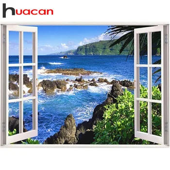 

Huacan 5D DIY Diamond Embroidery Sale Full Square Diamond Painting Landscape Window Rhinestone Picture Diamond Mosaic DropShip