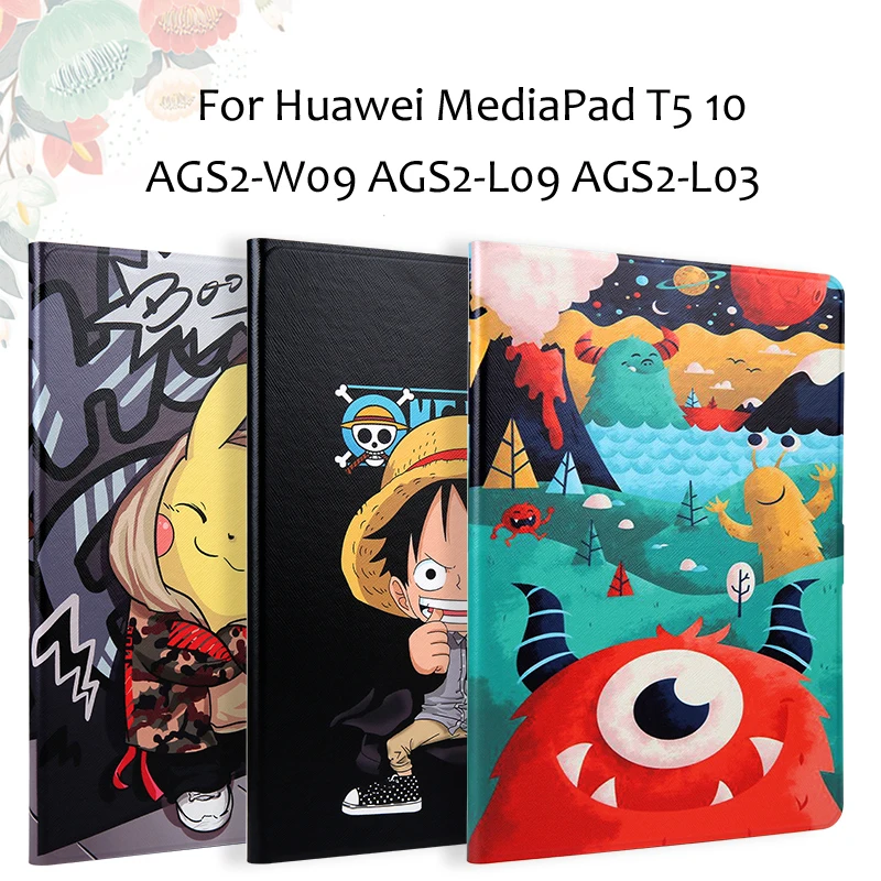 

Fashion painted Pu leather stand holder Cover Case For Huawei MediaPad T5 10 AGS2-W09 AGS2-L09 AGS2-L03 10.1'' tablet + Gift