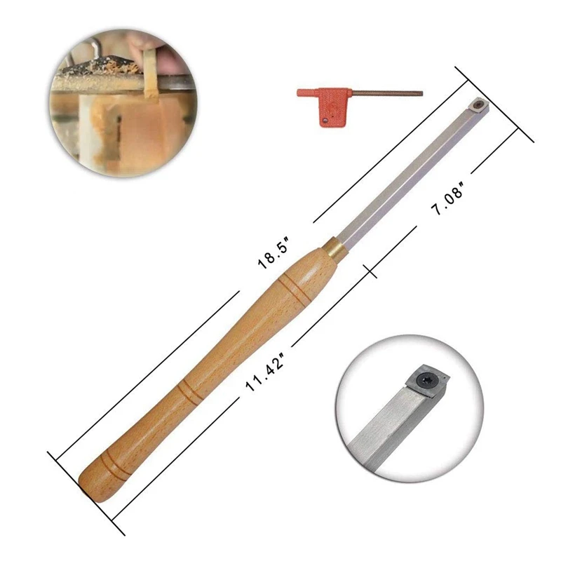 

Wood Turning Tool Rougher Carbide Tipped Wood Lathe Full Size With 1pcs Square Carbide Cutter Insert(15x15x2.5mm With Radius)