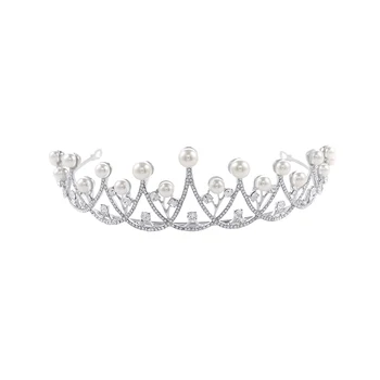 

Bridal Crystal Tiara Crowns Pageant Prom Rhinestone Tiara Pearl Headpiece (Silver)