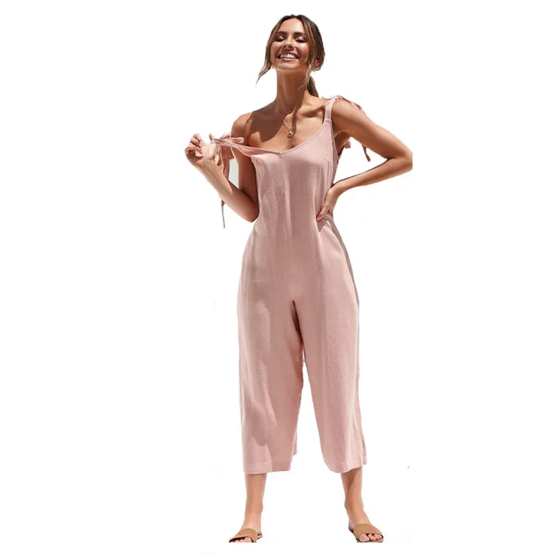 

Summer Vacation Women Lace Up Jumpsuits Fashion Cool Girls Backless Sleeveless V Neck Long Pants Trousers Romper Clothes Beach