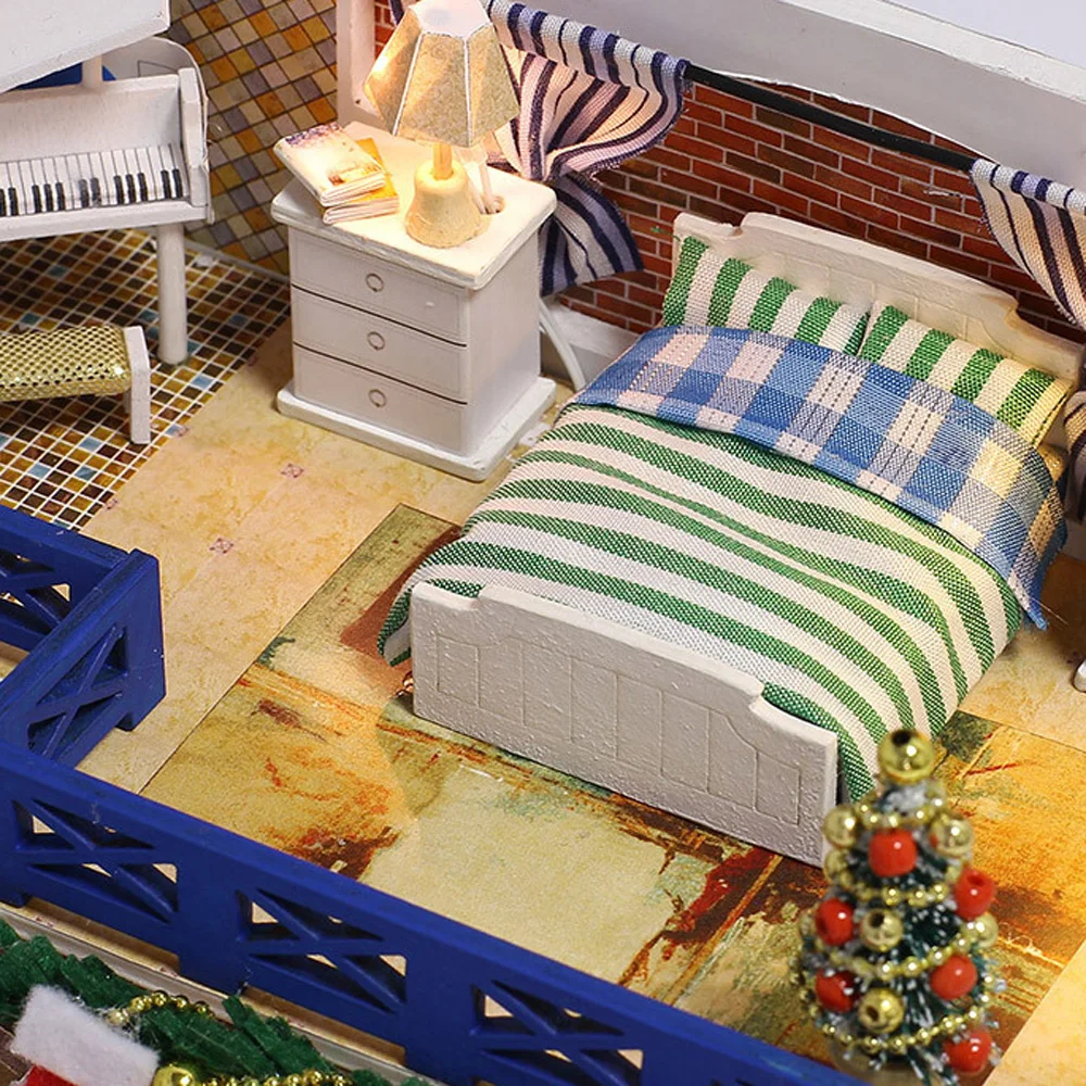 DIY Handmade Miniature Wooden Dollhouse Kit LED Light Kids Toy Christmas Gift DIY Handmade Miniature Wooden Dollhouse Kit LED Light Kids Toy Christmas Gift