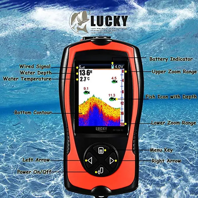 LUCKY fish finder, эхолот с датчиком эхолота для подледной рыбалки, сигнализация, эхолот, электронные рыболовные снасти, 100 м, FF1108-1CT