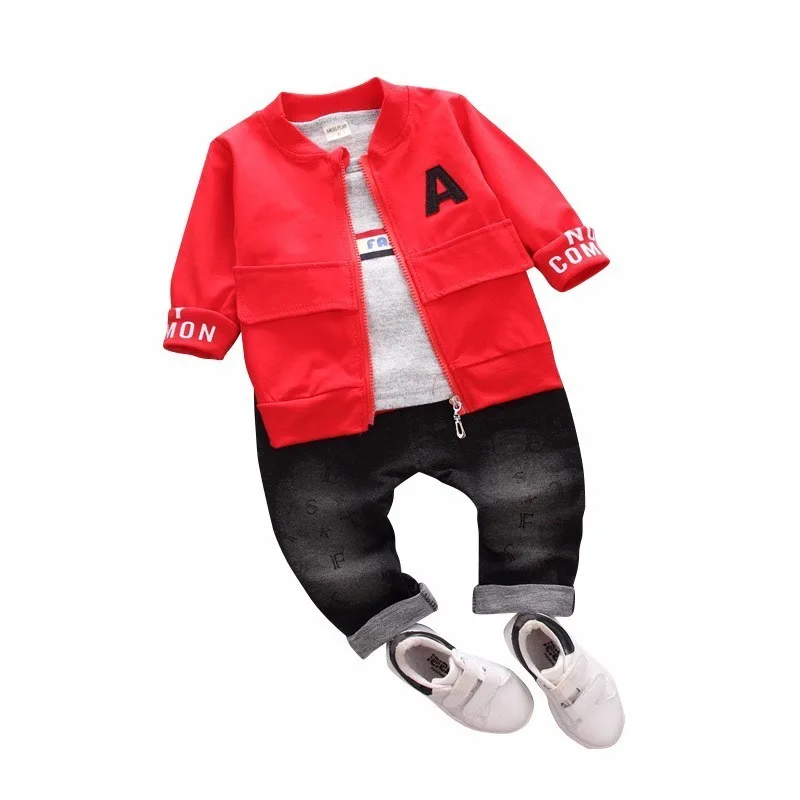 

2019 Spring Autumn Baby Girls Boys Clothing Sets Infant Letter printing Coats T Shirt Pants 3PCS Casual Kids Child Clothes Suits