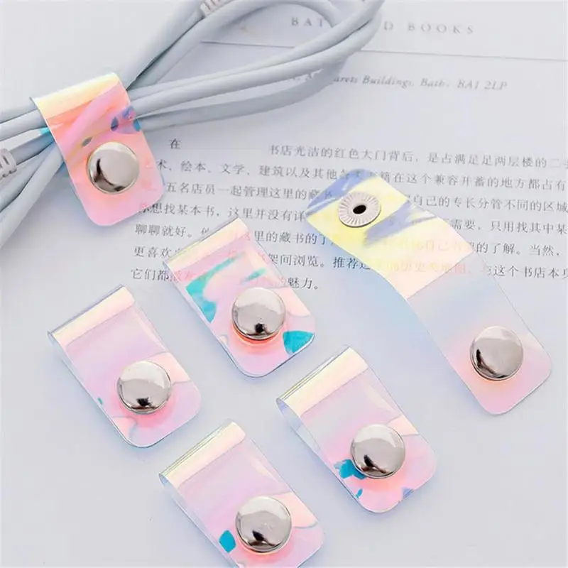 

Cute Cable Protector PVC Transparent Laser Snap Button Winder Portable Earphone Data Cord Wire Storage Buckle Organizer