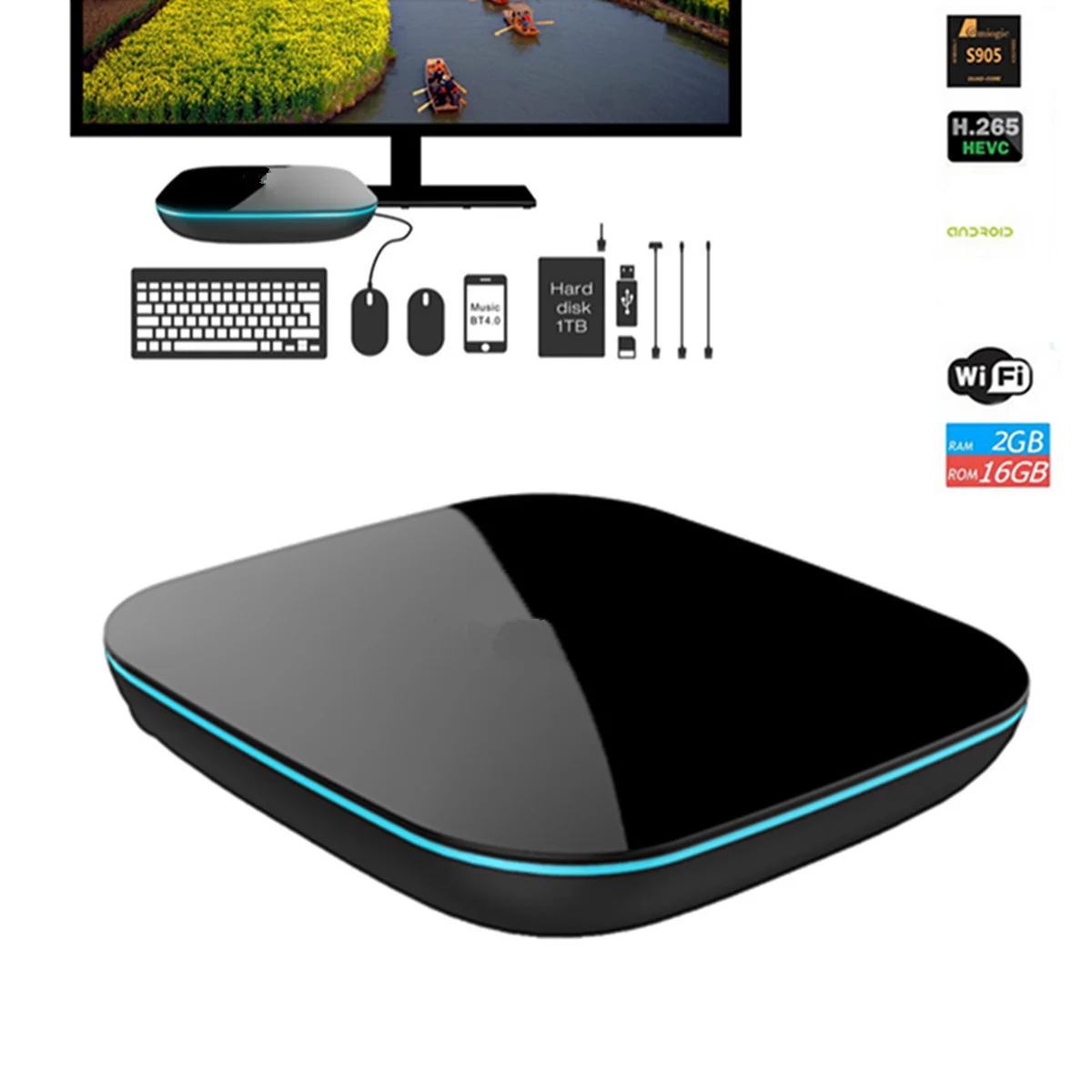 

EU/US Plug 3D 4K WiFi Smart Ultra Full HD 1080P Set TV Box Android5.1 Quad Core Media Player S905 2GB/16GB 4.0bluetooth DC5V 2A