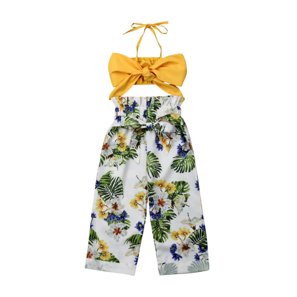 

Toddler Baby Girls Halter Tube Tops T-shirt Floral Pants Infant Girls Summer 2PCS Holiday Outfit Clothes Set