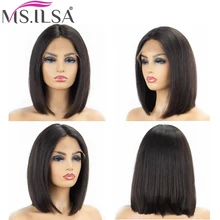 Короткий Боб парики на кружеве человеческие волосы парики для женщин 4 дюйма Прямые бразильские волосы remy кружевные парики средняя часть полный конец MS. ILSA