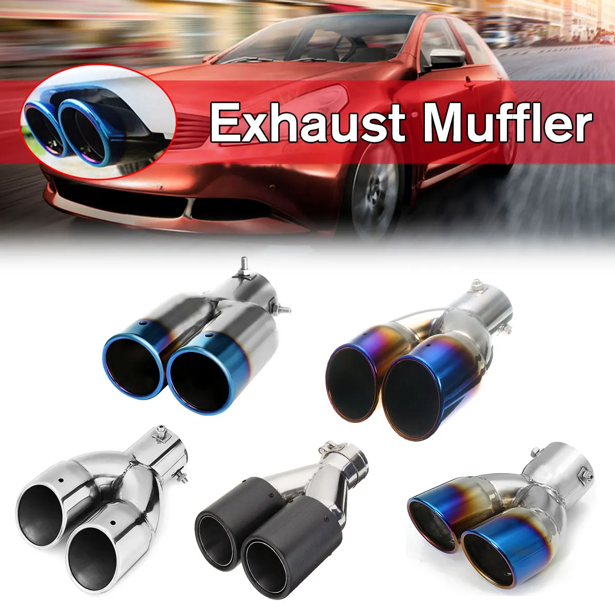 

2 pcs Car Auto Exhaust Muffler Tip Stainless Steel Exhause 1 to 2 Dual Pipe Chrome Trim Modified Car Rear Tail Throat Liner
