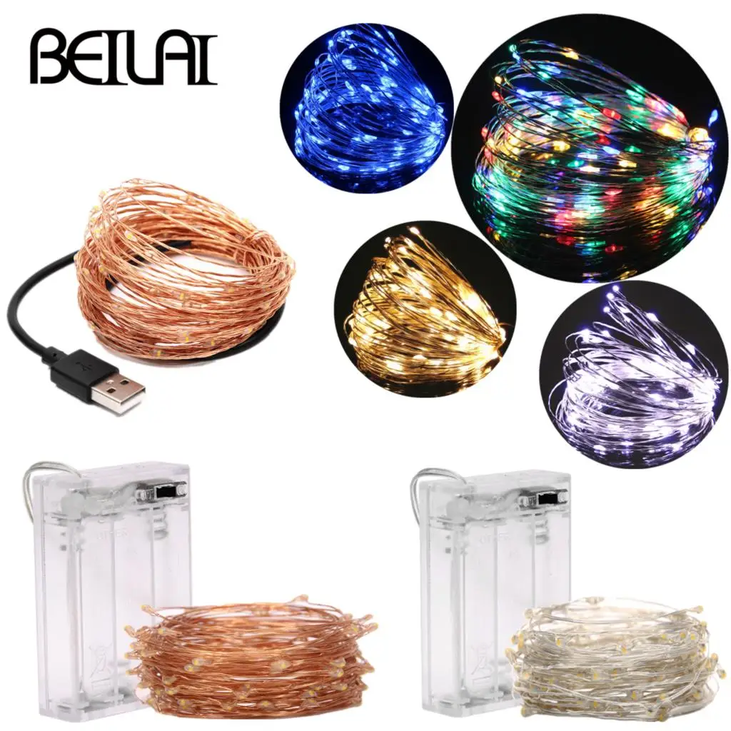 5M LED holiday light Battery Operated USB Copper Wire Waterproof String Fairy Light Strip Lamp Xmas Home Party Christmas | Освещение