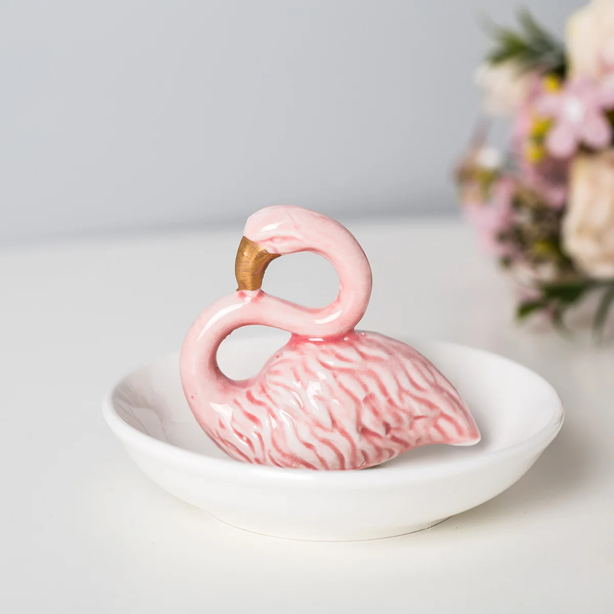 Ceramic Jewelry Plate Flamingo Shape Dish Decorative Plates Earring