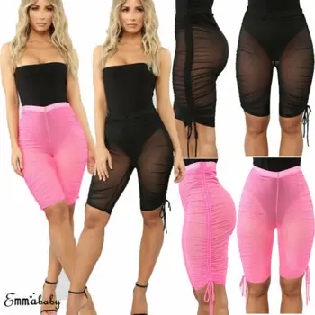 

Sexy Women Mesh Swimsuit Cover Up Pant Sheer Perspective Swimwear See Through Shorts Pants