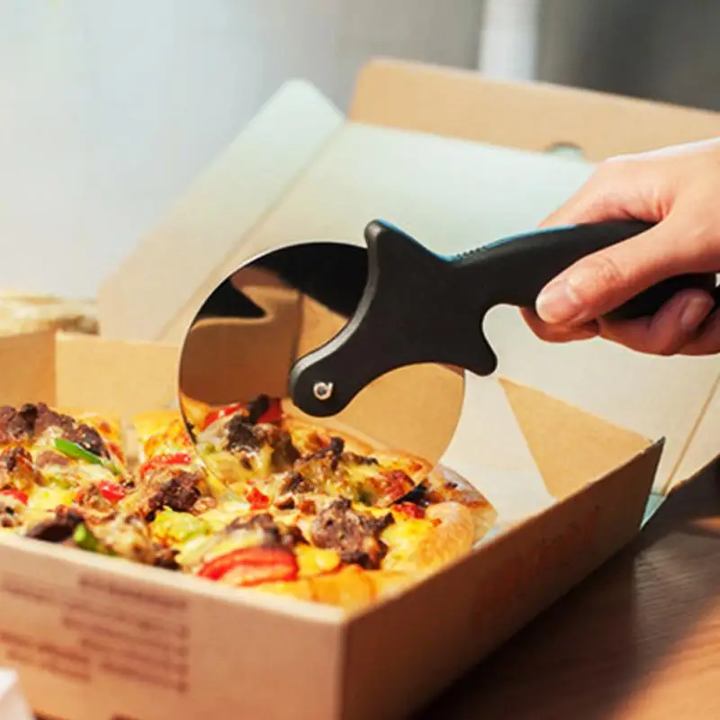 

New Stainless Steel Round Pastry Nonstick Pizza Food Blade Grip Cutter Wheel Slicer High Quality Black Knife Hot Sale