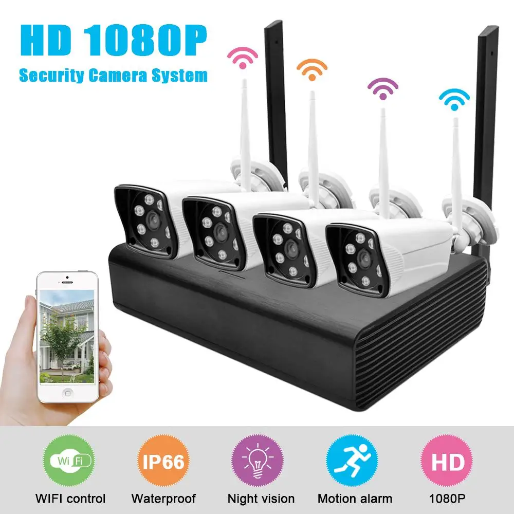

4CH 1080p Wireless Camera System HD Waterproof Outdoor IP Camera Home Security Video Surveillance Kit