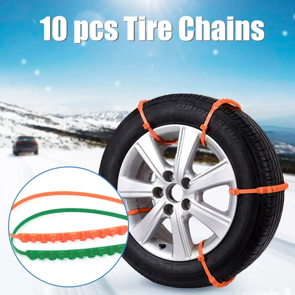 

10Pcs Universal Car Tire Snow Sand Antislip Chains Belt Winter Wheel Anti-Skid Vehicle Tool In The Road Orange Snow Chains