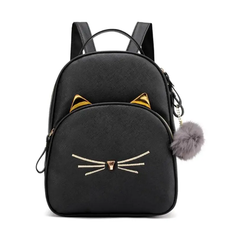 

Women PU Leather Backpack Teenagers School Bagpack Girl Cartoon Cat Square Satchel Light Small Shoulder Backpack 2019 New