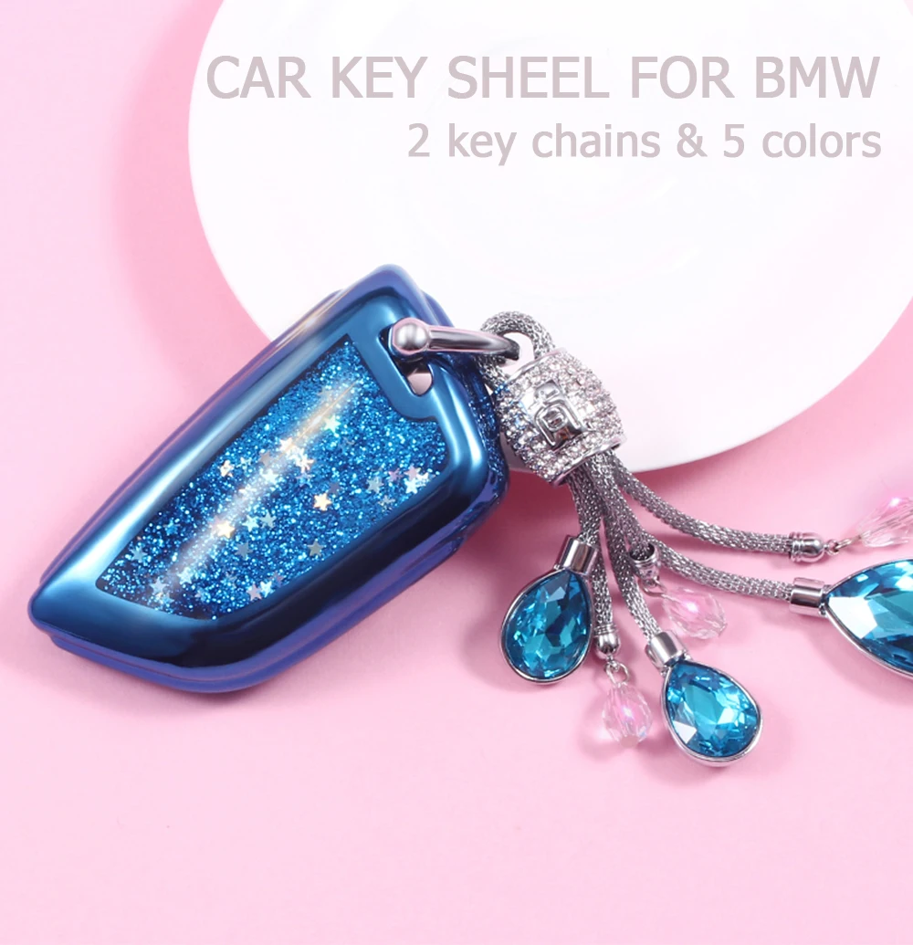

Soft TPU Car key cover case shell Key Case Protector fob bling bling sand For BMW X5 F15 X6 F16 G30 7 Series G11 X1 F48 F39