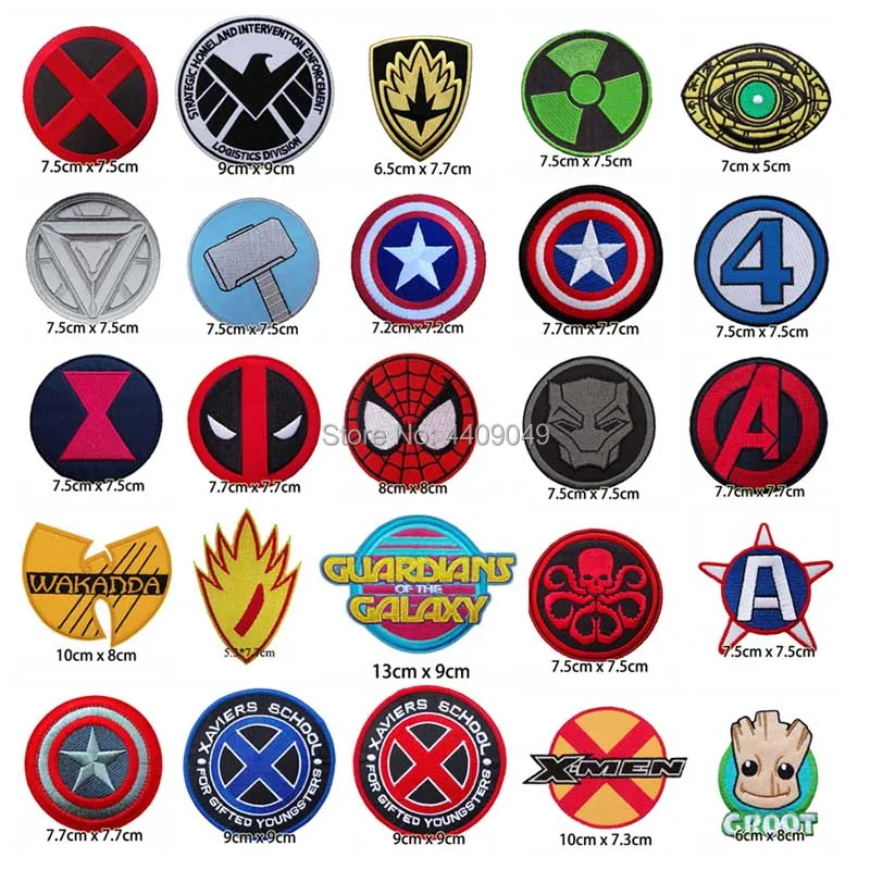 

Mix Set Marvel Super Hero Black Panther, Ironman, Spiderman, Dead Pool,Hydra embroidered iron on jacket clothing DIY accessories