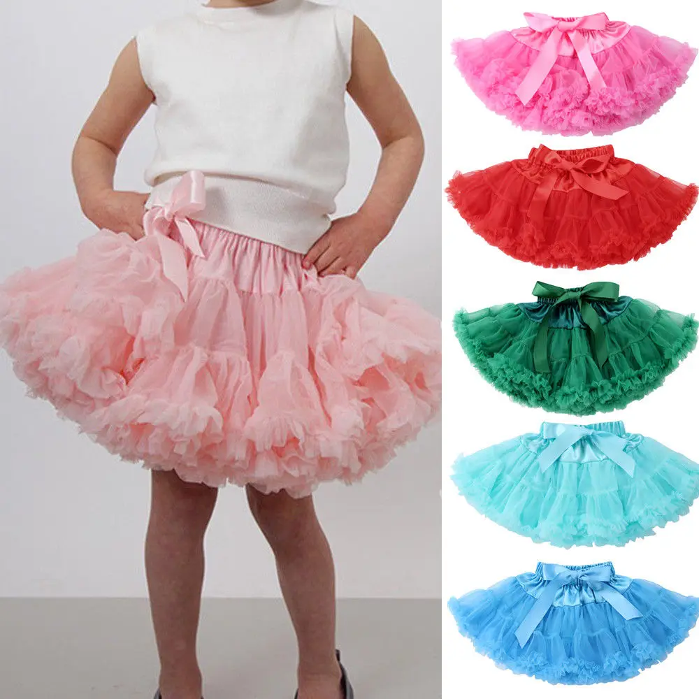 Летние милые Юбки принцессы для маленьких девочек вечерние кружевные однотонные юбки-пачки с эластичным поясом и бантом