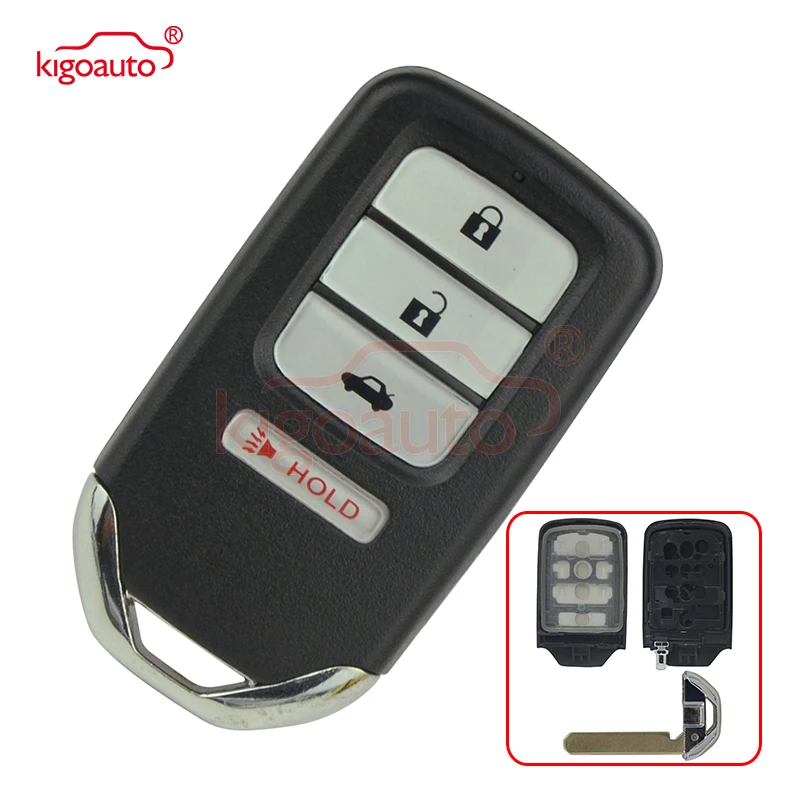 

Kigoauto ACJ932HK1210A Car 3+1 Button Remote Key Fob Case Shell W/ Blade For Honda Accord Civic CRV CRZ HR-V Pilot 2013- 2016