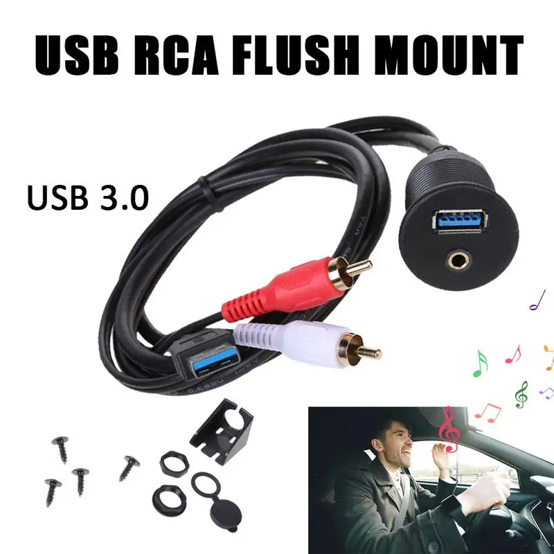 

Professional USB RCA Flush Mount Car Dashboard Plug-in Panel USB 3.0 3.5MM AUX Male To Female Extension Mount Cable