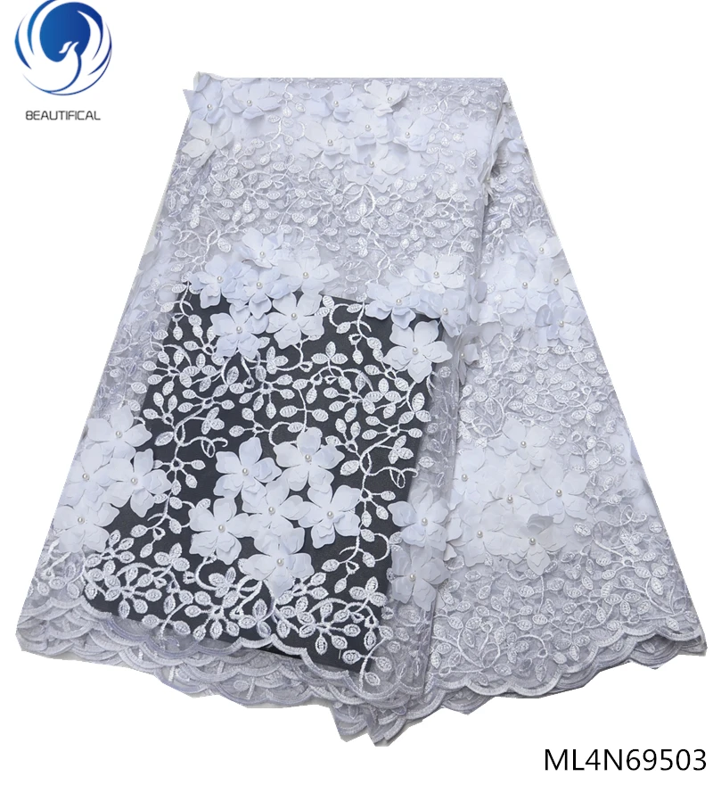 

BEAUTIFICAL 3d white lace fabric for wedding dresses white african lace fabric 2019 high quality lace with flower design ML4N695