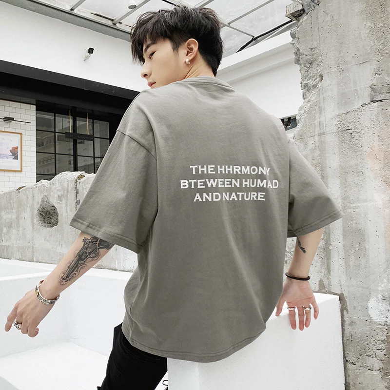 

2019 The New Listing Spring And Summer Korean Casual Men's Solid Color Trend Short-sleeved Harajuku T-shirt Street Best Tops