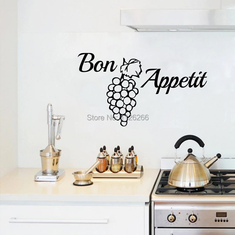 

Large Size Classic French Bon Appetit with Grape Decoration Wall Art kitchen Decor Decal