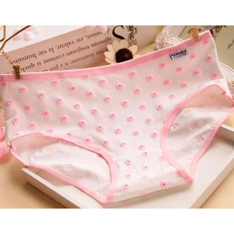 Pink Women Flower Panties Sexy Girls Bow Cotton Briefs For Ladies Low