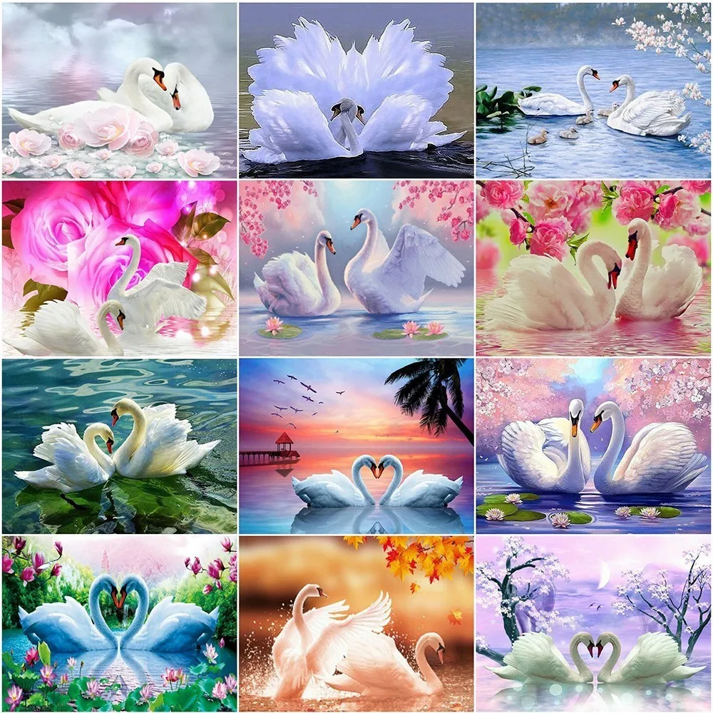 

AZQSD Diamond Mosaic Swan Diamond Painting Animal DIY Full Square Round Diamond Embroidery Rhinestone Home Decoration