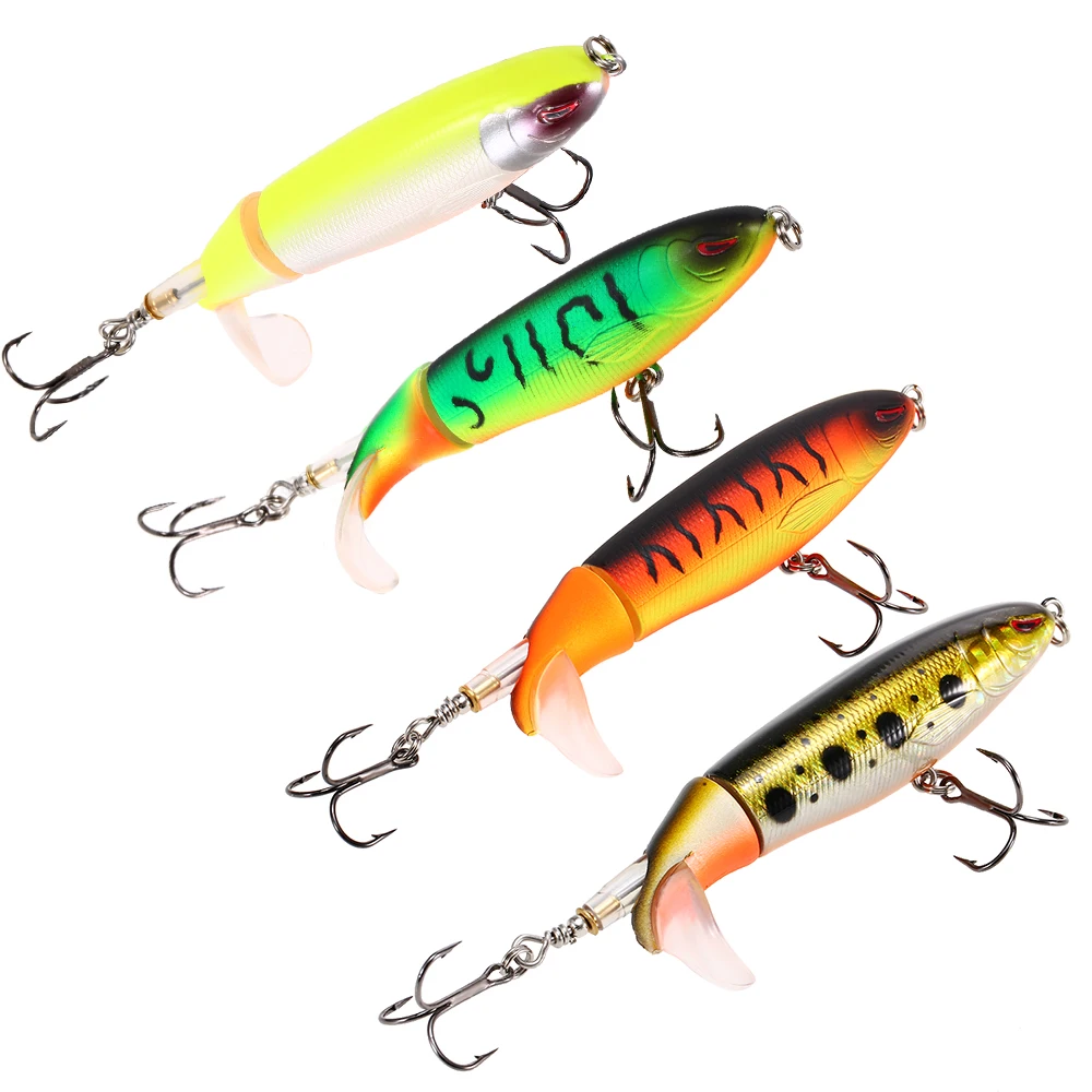 

Lixada 4 inch 13g Topwater Popper Fishing Lure Floating Artificial Hard Bait with Rotating Tail Treble Hooks