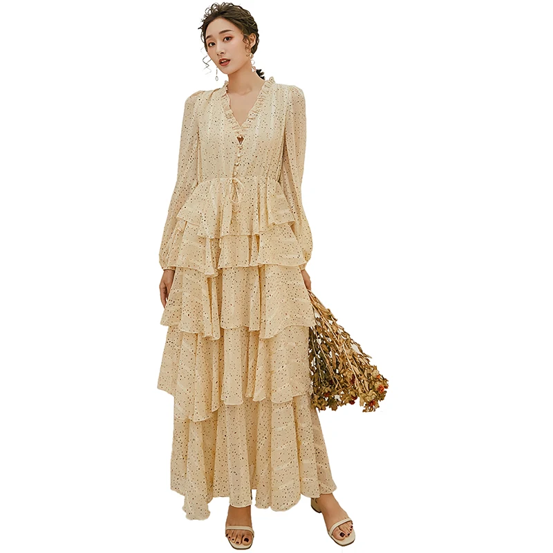

2019 New Women Long dress Polka Dot Cake Dresses Design And Color 8019
