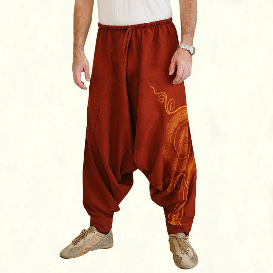 Мужские повседневные ретро брюки шаровары Hakama Hippie Свободные мешковатые