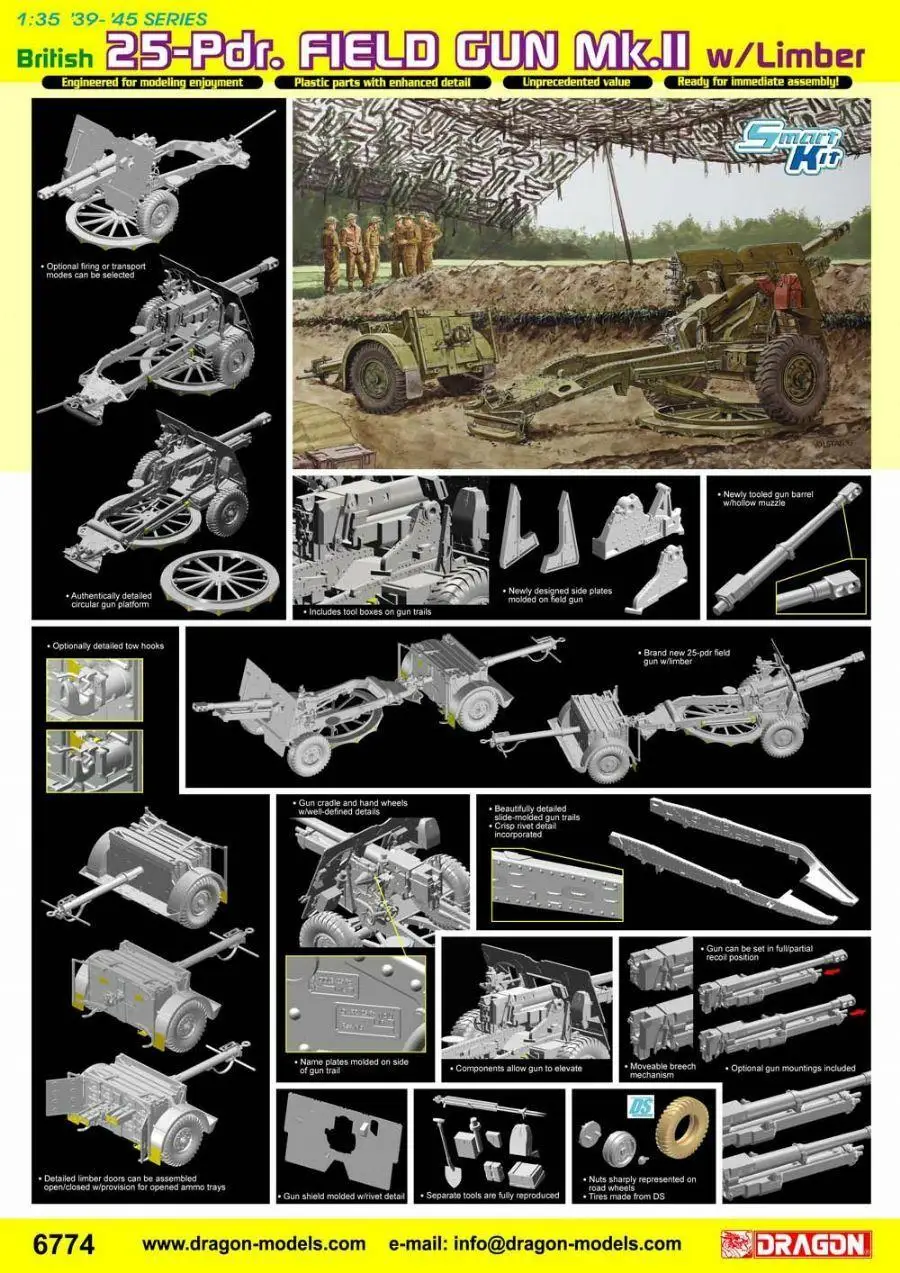 

Dragon 6774 1/35 British 25-pdr Field Gun Mk.II w/Limber Smart Kit