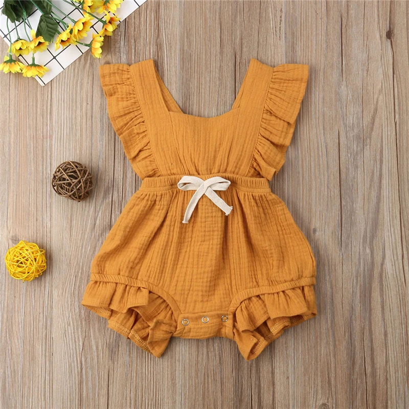 

Summer Sleeveless Ruffle Solid Color Backless Bodysuits Jumpsuit Outfits Sunsuit Costume Toddler Newborn Baby Girl Bodysuit