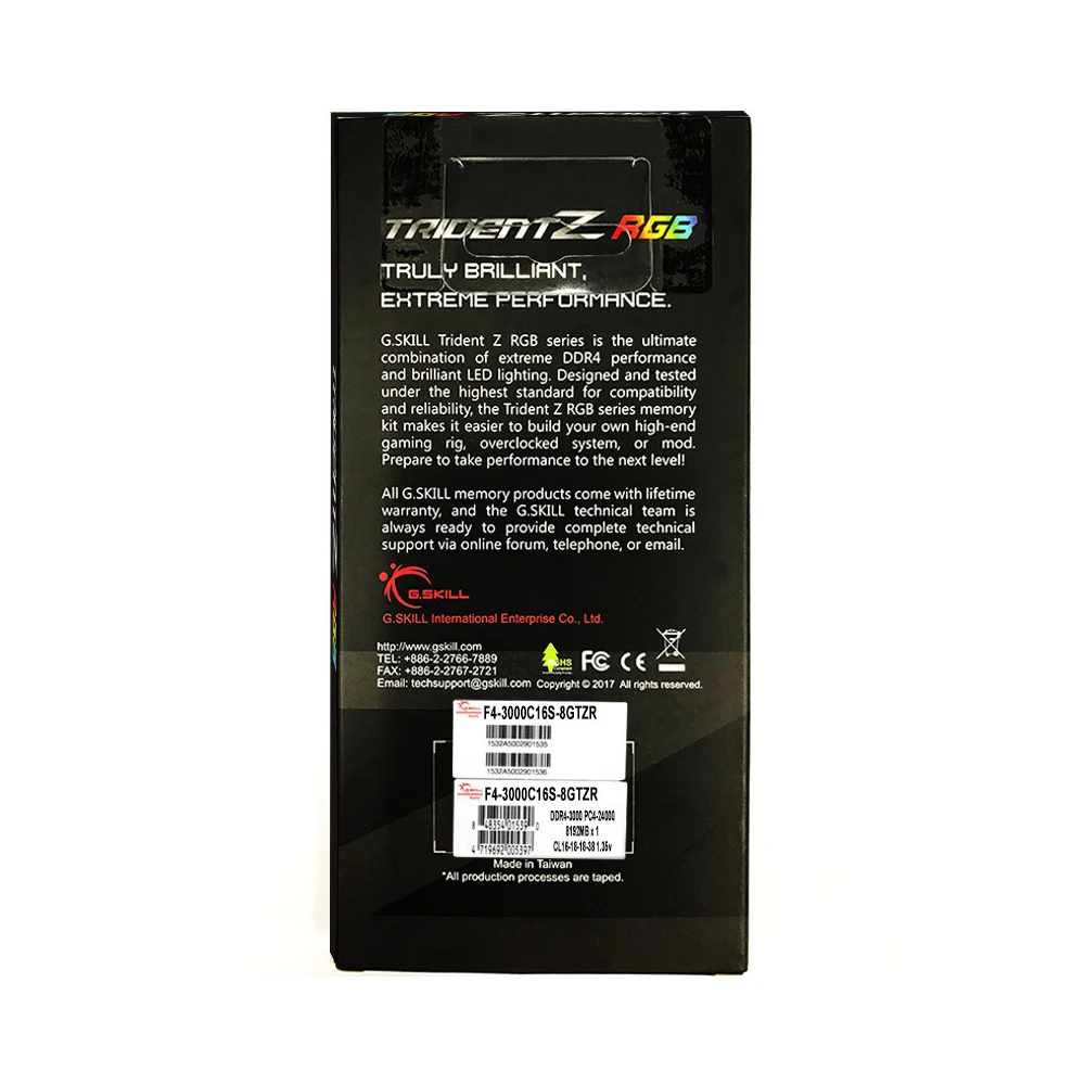 G. SKILL TridentZ RGB серии 8 Гб DDR4 3000 МГц F4-3000C16S-8GTZR ОЗУ для кабельный адаптор DDR4 памяти 16-18-18-38