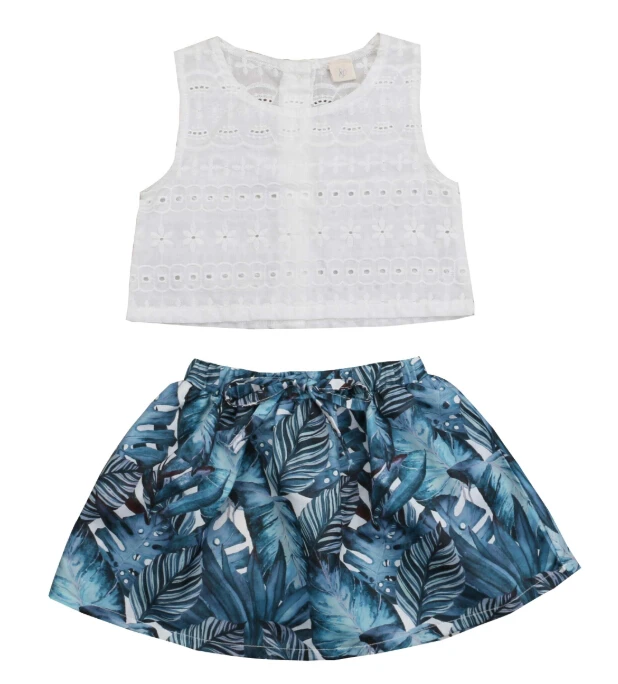 

2Pcs FOCUNSORM Retro Outfits Sleeveless Baby Girl Solid Vest Tops+Toddler Green Leaf Tutu Belt Skirt Kids Casual Summer Clothing