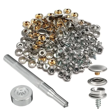

50 Set 15mm Stainless Steel Push Button Sockets Screw Stud With Tool Snap Fastener Kit For Boat Cover Handbags Clothing Leather
