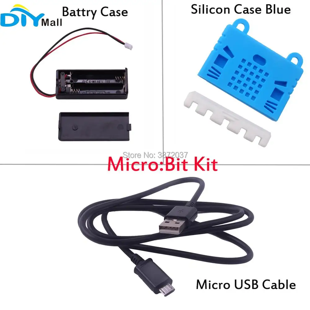 

DIYmall for Micro:Bit Kit Silicon Case Kitty Cute Blue and Battry Case and Micro USB Cable