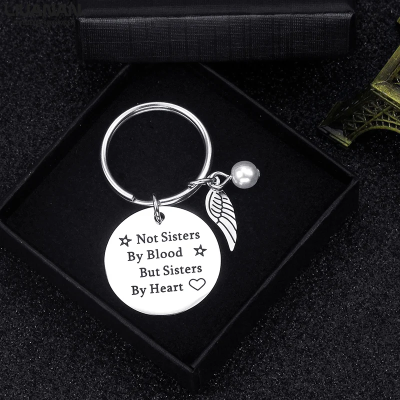 Best Friend Keychain Friend Jewelry Friendship Gift Idea for Women Teens Girls not sisters by blood but sisters by heart 2 Quote