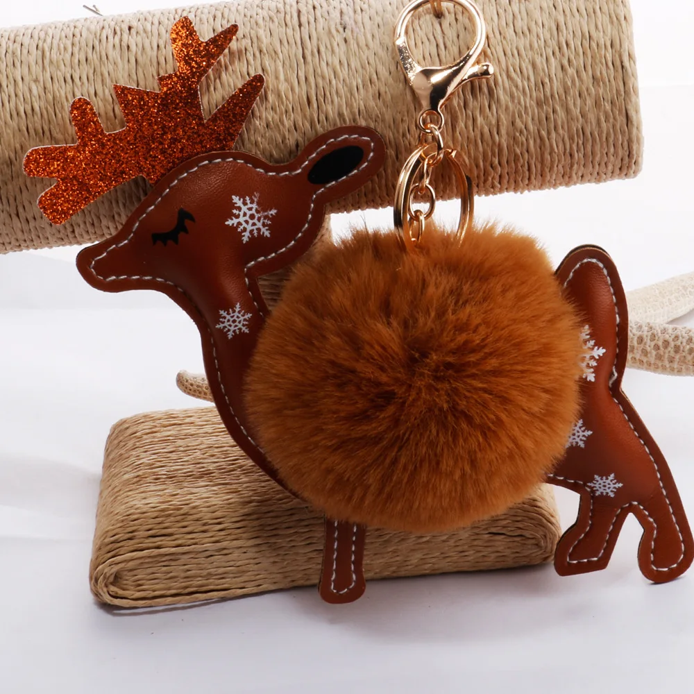 

Lovely Christmas Reindeer Hair Ball Key Buckle Cartoon Elk Hair Ball Pendant Female Bag Fine Quality Pendant
