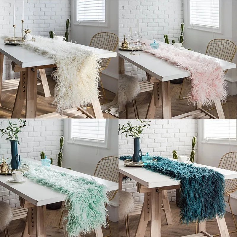 

Soft Shaggy Plush Table Runner For Wedding Party Artificial Wool Table Runner Home Bedroom Decor Fluffy Table Runners Modern