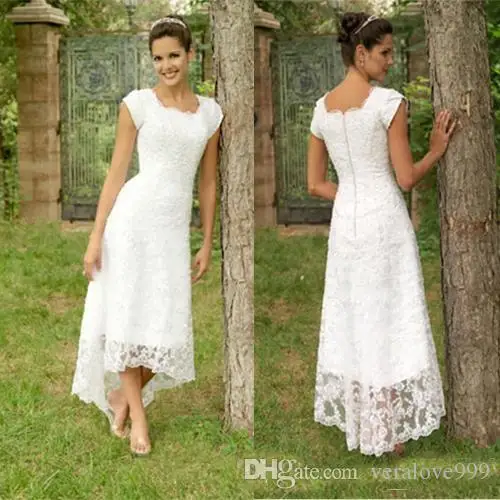 Online Shop Full Lace Hi Lo Wedding Dresses 2018 Country Bridal