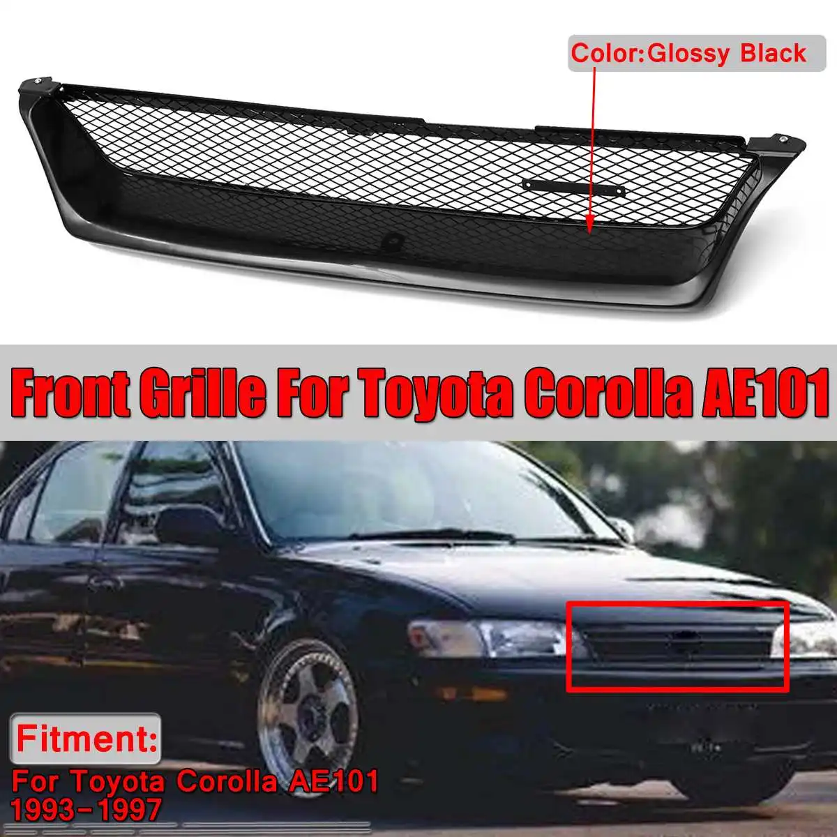 

High Quality AE101 Grill Glossy Black Car Front Grille Grill Wagon Style For Toyota Corolla AE101 1993-1997 Racing Grill