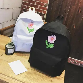 

MOJOYCE Harajuku Rose Embroidery Backpack White Black Women Travel Backpack Students Canvas Double Shoulder Bag Mochila