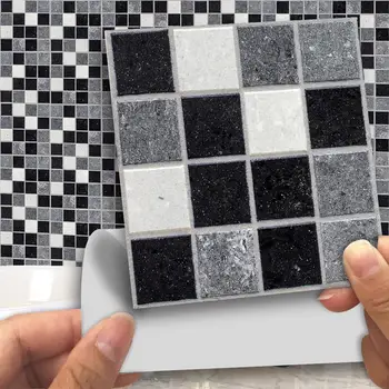 

18pcs 10*10cm Self Adhesive Waterproof Black Marble Mosaic Wall Art Kitchen Furniture Tile Sticker Wall Decal