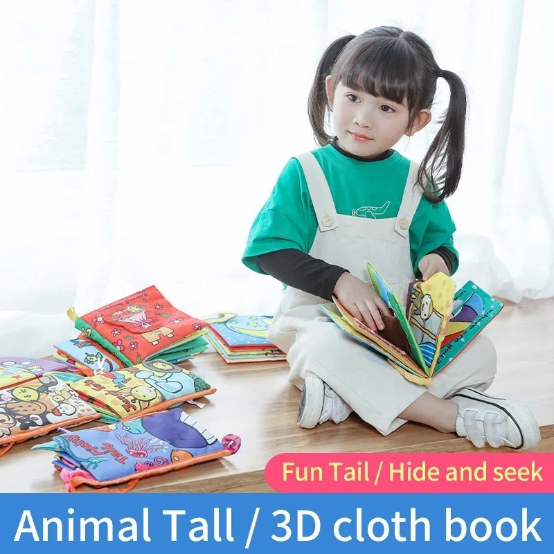 

Baby Infant Toys Baby Cloth Book Early Learning Educational Toys English Story Soft Cloth Development Books with Animals Tails