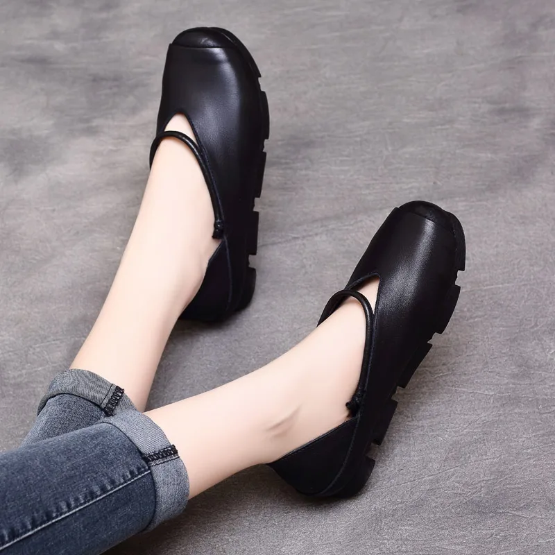 Femmes Printemps Paresseux 2019 Dames De chocolat Femme Slipona Noir Ret En Véritable D'été Espadrilles Cuir Chaussures Ballet Mocassins rr7CqO