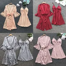 Комплект из 3 предметов сексуальное женское белье для женщин шелк кружево халат платье Babydoll ночная рубашка нижнее белье комплект одежды